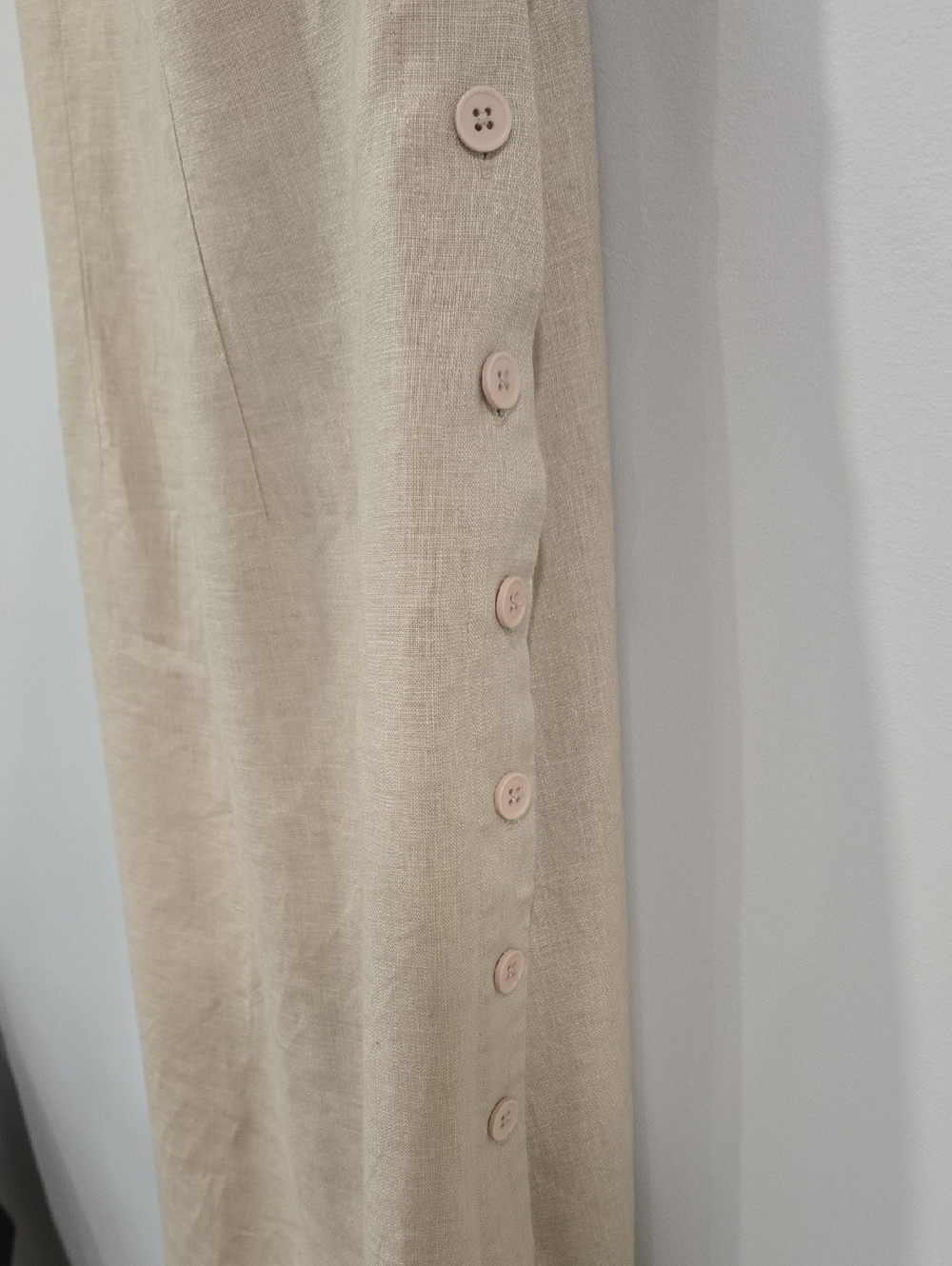 Retro 90's Beige Linen Square-Neck Ralphcore Normcore Midi Dress - Picture 4 of 10